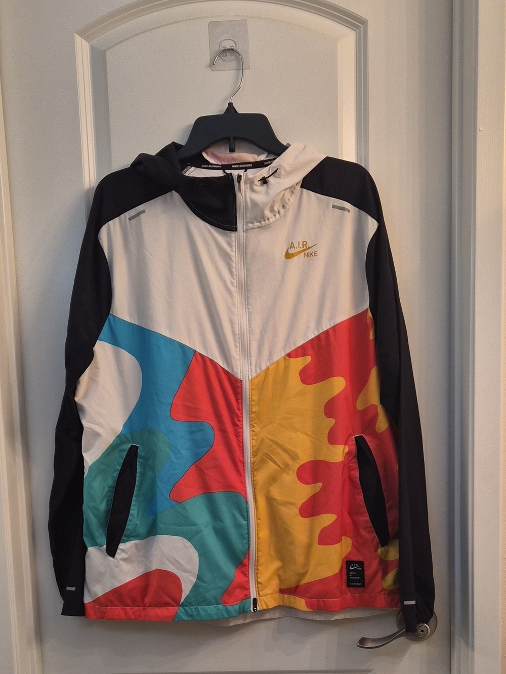 Nike Men’s Multicolor Hooded Windbreaker — White, Black, Red, Yellow, Teal